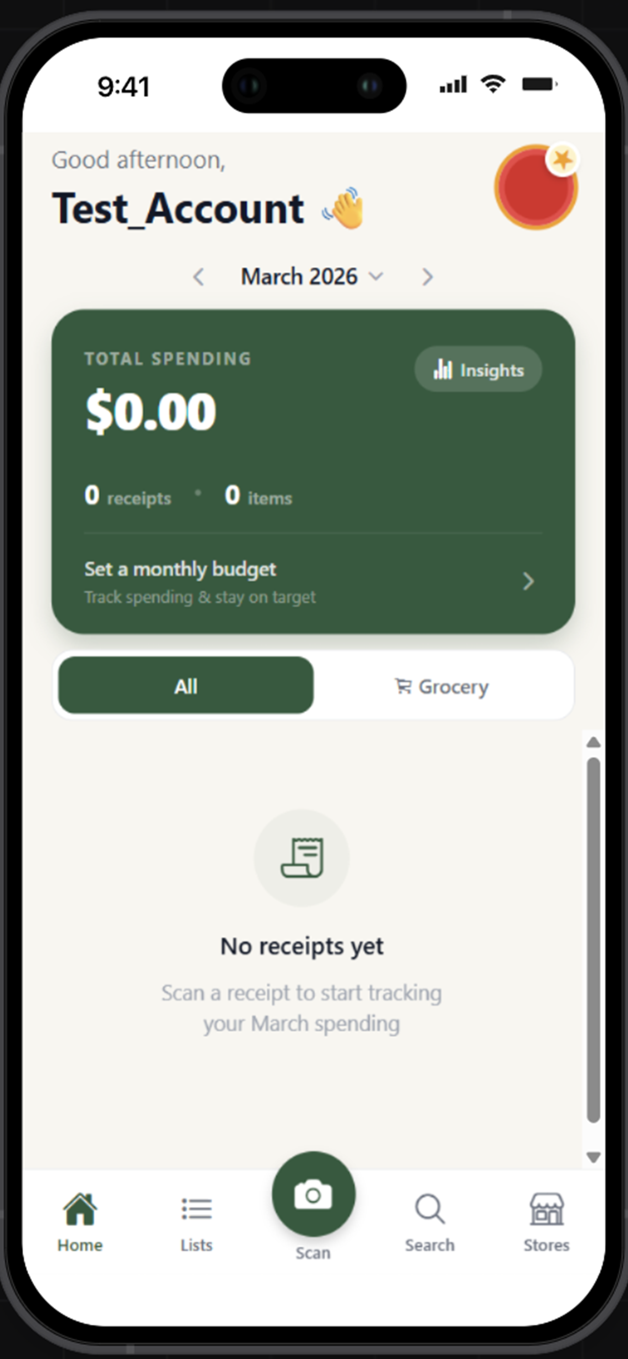 GrocSnap Home Screen