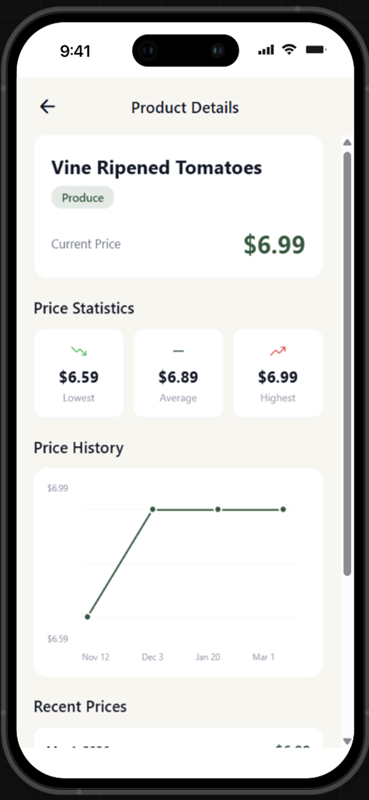 Price tracking feature